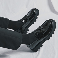IStapromo Geschenke Herren Casual Erhöhende Slip-On Handgefertigte Lederschuhe Schwarze Farbe Atmungsaktive Lackleder-Anzugschuhe