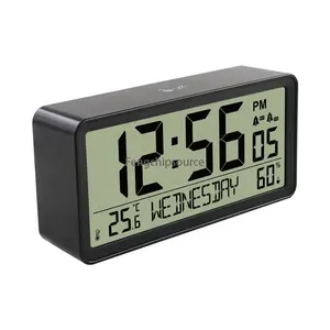 대형 LCD 알람 시계 대형 화면 간단한 실내 온도 및 습도 시계 영구 캘린더 학생 전자 시계 doub