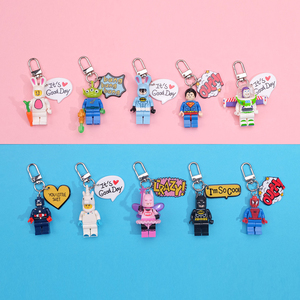 QYS Cartoon Star Bat Keychain Anime Doll Backpack Accessory Cute Building <b>Blocks</b> Keyring Personalized Cosplay Item - Product Image 2