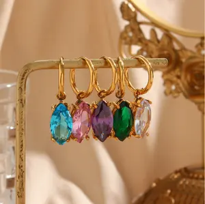 Fashion Jewelry Popular 18k Gold Plated Stainless Steel 5 Types Zircon Colors Drop Women Jewelry Earrings