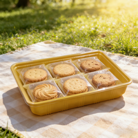 Boîte d'emballage en blister PET avec base dorée et couvercle transparent, plateau en plastique jetable pour l'emballage de biscuits, bonbons, en-cas, chocolat