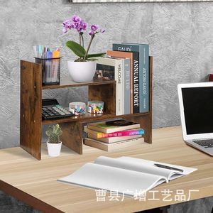 Wooden Creative <b>Shelf</b> <b>Desktop</b> Organizer 3 Layers Retro Color Standing Type Office Storage Cabinet Bookshelf Desk Divider - Product Image 1