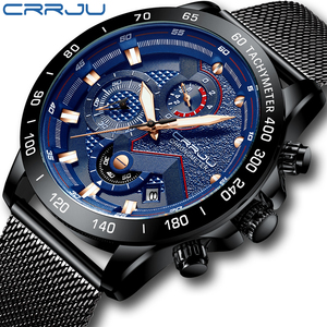 Montre à quartz pour homme CRRJU 2280, bracelet en maille, chronographe lumineux, calendrier, montre de <span class=keywords><strong>course</strong></span>, prix maximum - Product Image 2