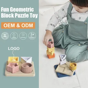 Montessori mainan Puzzle Puzzle bayi, teka-teki mainan edukasi kartun 3D silikon cocok geometris