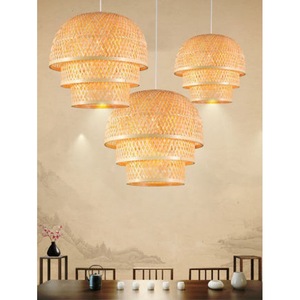 โคมไฟระย้าทรงกลมแบบจีน ทำจากไม้ไผ่สาน ใช้หลอดไฟ LED E27 สำหรับห้องน้ำชา ตกแต่งภายในสไตล์เซน ขนาด 80*80 ซม. - Product Image 4