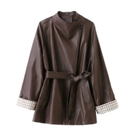 Veste longue marron de qualité supérieure pour femme en similicuir PU, manteau personnalisé pour l'automne, streetwear