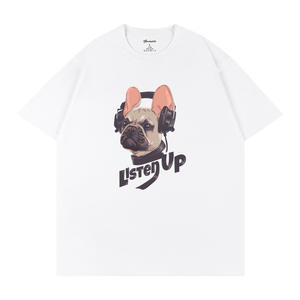 BLACKWHITE Camiseta de manga corta con estampado de auriculares French Bulldog, ropa informal de algodón para hombre Q64 - Product Image 3