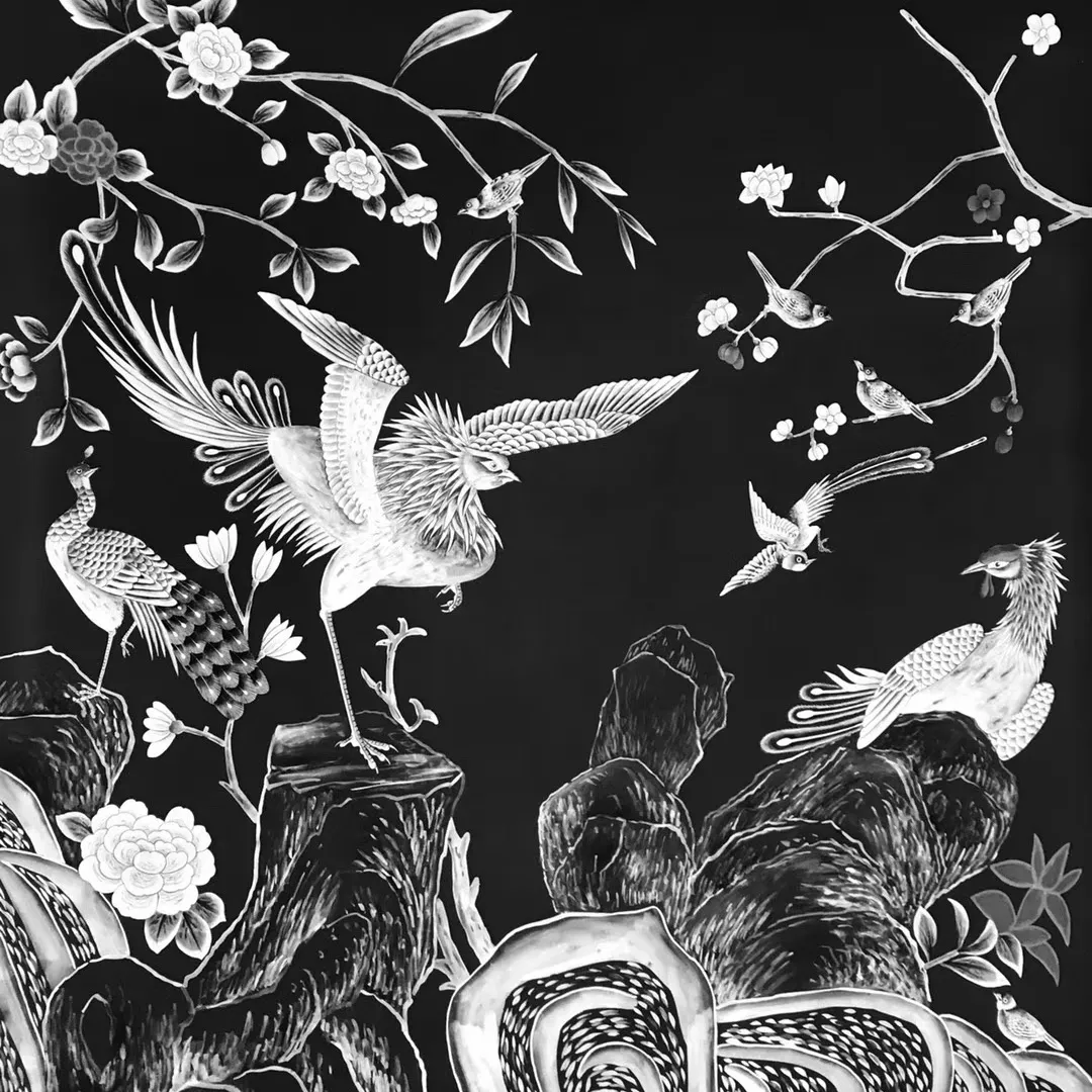 Zhenling luxury Chinese style hand-painted Su embroidery black white silk wallpaper for hair salon wallpaper designs
