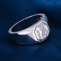 Bague Chevalière de Luxe à Sceau Hexagonal en Diamant de Laboratoire, en Or Massif 14K 18K, Bande Large, Cadeau d'Anniversaire de Mariage pour Homme