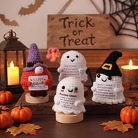 Poupée citrouille en crochet pour soutien émotionnel avec carte de message personnalisée, jouet décoratif citrouille fantôme d'Halloween, poupée amigurumi en crochet personnalisée