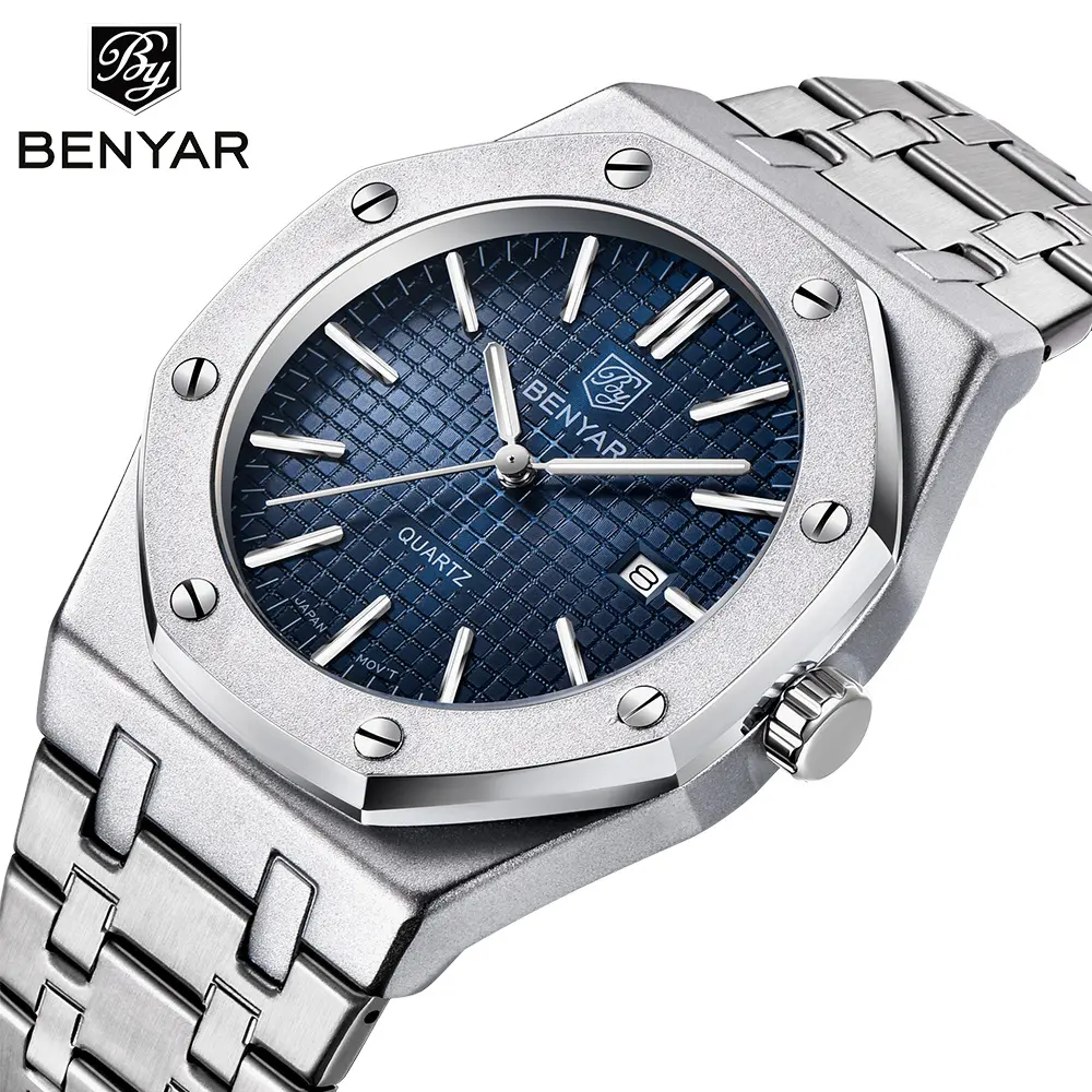 BENYAR 5156 Fashion Mens Quartz Watch waterproof date display classical concise watch ultra thin metal strap wrist watch for men