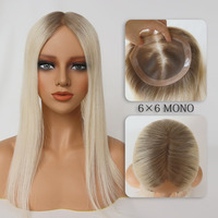 Extensions de cheveux 100% naturels à clipser, postiches blonds avec racines foncées 6x6 en dentelle mono pour femmes
