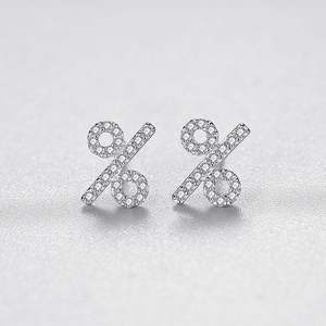Boucles d'oreilles personnalisables en cuivre, symbole créatif, en argent sterling S925, zircone taille ronde, symbole de pourcentage, pour femmes - Product Image 6