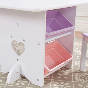 Ensemble table et 2 chaises en bois pour enfants, couleur pastel, avec 4 conteneurs de rangement en plastique, bureau d'activités pour enfants, design en forme de cœur - Product Image 4