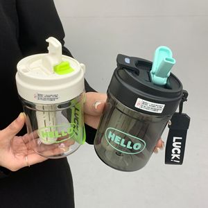 Hello Lucky Travel Mug 600ml Double Drink Coffee Cup Student Portable Water Bottle Plastic Drinkware - Product Image 3