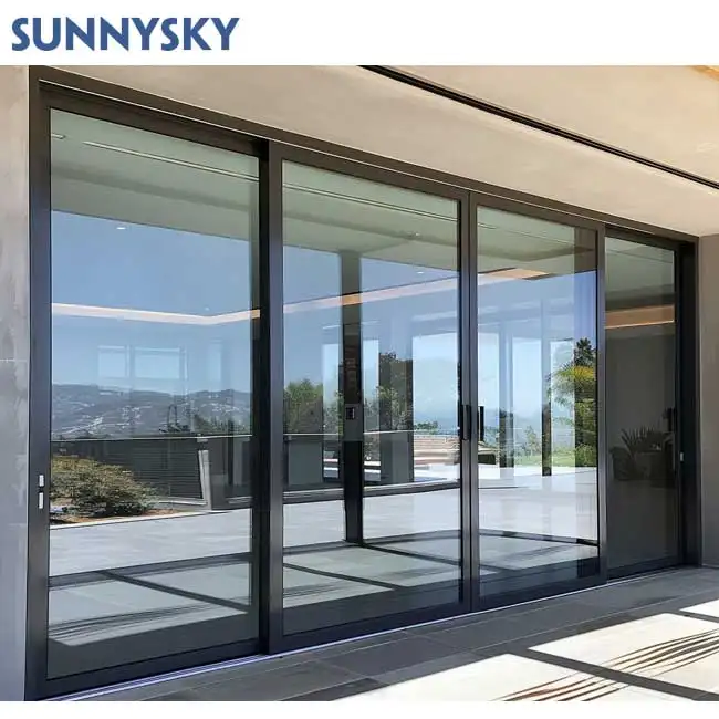 Sunnysky Luxus-Design schwarzes Haus Frontal Aluminium-Raumverkleidung Paneel doppeltes gehärtetes Glas hochleistungs-Außen-Schiebetür