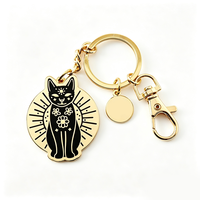 Porte-clés OEM personnalisé en alliage de zinc, motif animal de dessin animé vintage mignon, chat noir mystérieux doré, prix compétitif