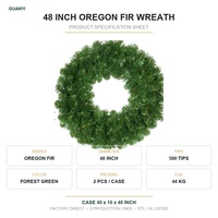 Karangan Bunga Natal Premium Unlit Oregon Fir 48 Inci 500 Ujung Hijau Buatan Tampilan Alami untuk Pintu Masuk, Etalase, Kemasan, Harga Pabrik OEM
