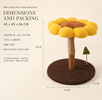 Arbre à chat Tournesol en bois de fruit et panneaux de particules E1, griffoir antidérapant, perchoir fleur en peluche, mobilier pour chat d'intérieur de petite taille, emballé en carton