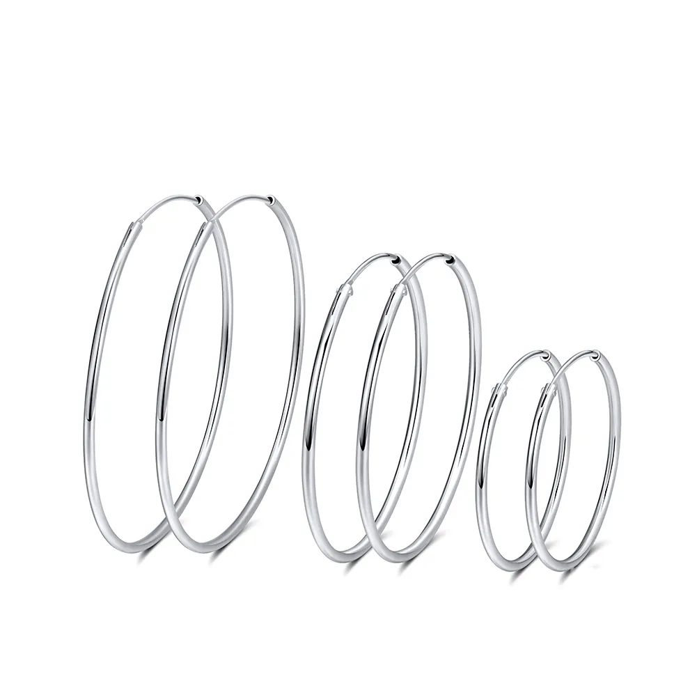 RINNTIN SE146 Simple ear rings women jewelry 925 Sterling silver shiny 50cm big hoop earrings
