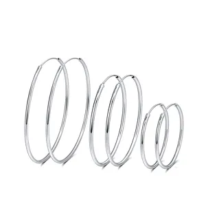 RINNTIN SE146 простые серьги для женщин ювелирные изделия 925 стерлингового серебра Блестящий 50 см большие серьги-кольца