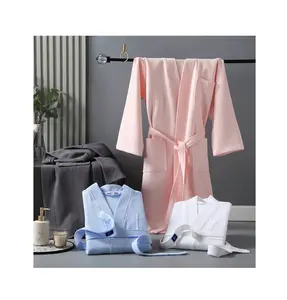 Мягкий комфортный махровый банный халат из 100% хлопка с настраиваемым цветным логотипом для отеля, унисекс, женский халат для спа-отеля, Классический банный халат с капюшоном