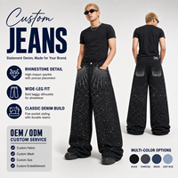 Jeans baggy pour homme personnalisés avec strass, pantalon en denim noir à jambes larges entièrement orné, fabricants de marques privées