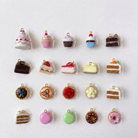 Articles de mode : Série de pendentifs mini-gâteaux et mini-beignets sur le thème des desserts, breloques de collier et de porte-clés DIY en alliage électroplaqué