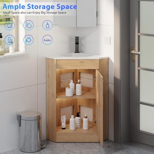 Meuble <span class=keywords><strong>de</strong></span> <span class=keywords><strong>salle</strong></span> <span class=keywords><strong>de</strong></span> <span class=keywords><strong>bain</strong></span> d'angle autoportant en <span class=keywords><strong>bois</strong></span> étanche <span class=keywords><strong>de</strong></span> 26 po avec lavabo simple pour petits espaces – Vente en gros - Product Image 4