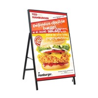 Enseigne publicitaire LED rectangulaire noire sur pied avec verre trempé pour affichage en vitrine de marché nocturne ou entrée de magasin
