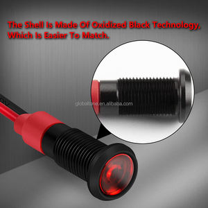 Luz indicadora Globaltone de 12 voltios y 6 mm, de aluminio, roja, tipo piloto, IP67, impermeable, negra, con cables. - Product Image 5