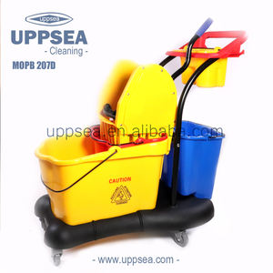 बहुउद्देशीय भारी शुल्क वाणिज्यिक ठोस धातु फ्रेम डबल सफाई गीला चेहरे की विकृति बाल्टी ट्राली नीचे प्रेस के साथ चेहरे की विकृति रिंगर - Product Image 6