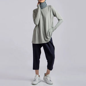 Ensemble de vêtements de sport islamiques modestes pour femmes musulmanes, 2 pièces, léger, respirant, à séchage rapide, t-shirt à manches longues avec fermeture éclair, gym, yoga, prière - Product Image 1