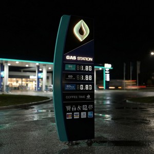 Insegna a Pilone per Prezzi Carburante Stazione di Servizio, Display Digitale <span class=keywords><strong>LED</strong></span> Esterno, Cabinet in Alluminio Illuminato Impermeabile, Insegna per Stazione di Servizio - Product Image 1