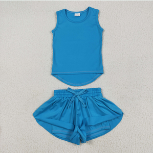 Ensemble de vêtements pour bébés filles, débardeur de yoga coloré sans manches et short à volants - Product Image 5