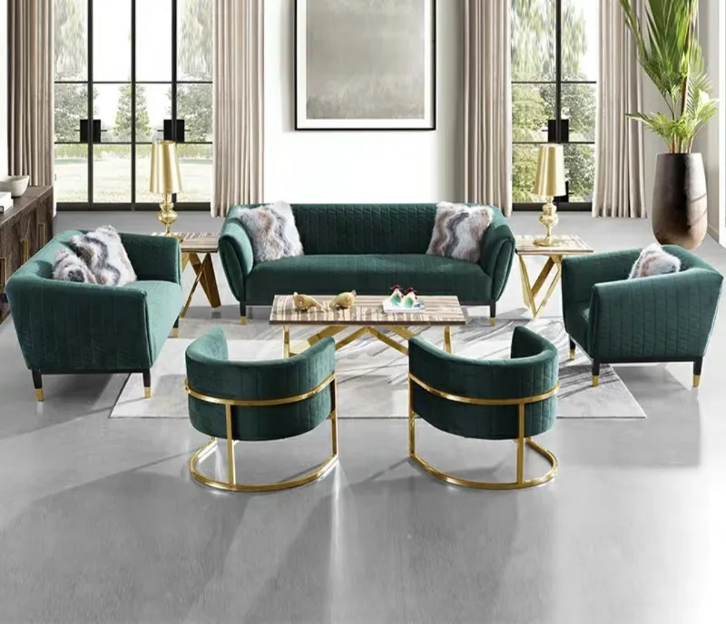 Lieferung innerhalb von 2 Tagen billige moderne Wohnzimmer möbel Samt Couch Liege Einzels ofas Sets mit Metall beinen
