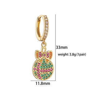 2024 moda gran oferta latón 18K chapado en oro joyería de mujer campana de Navidad árbol bolsa de regalo pendientes de gota de circón para regalo - Product Image 2