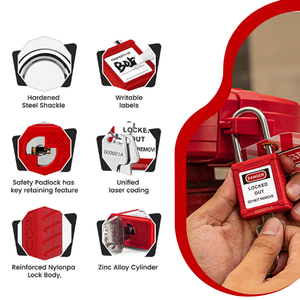 <span class=keywords><strong>Candado</strong></span> de Seguridad de Plástico <span class=keywords><strong>Rojo</strong></span> Impermeable Personalizado de 38 mm, Listo para Enviar, para Bloqueo de Equipos Industriales con Llave Maestra - Product Image 5