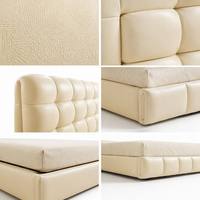 Lit double multifonctionnel Jis de style français, luxueux et moderne, en cuir, avec cadre en bois massif, couleur crème, type pouf