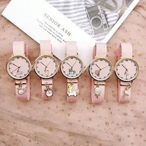 Jam Tangan Kuarsa Kartun Anak Perempuan, Jam Tangan Liontin Unicorn Flamingo Lucu Baru 2021