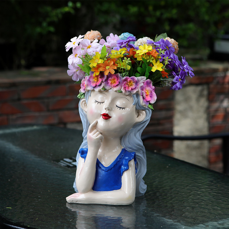 Pot de fleurs fille méditation-bleu