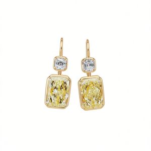 Orecchini con diamanti gialli E1790 in oro giallo con diamanti taglio quadrato fantasia per matrimonio, stile classico da donna, certificati GIA - Product Image 1