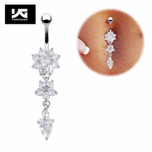 Anello da <span class=keywords><strong>ombelico</strong></span> pendente con fiore di cristallo sexy, placcato <span class=keywords><strong>oro</strong></span> e argento, gioielli per il corpo, anelli per <span class=keywords><strong>piercing</strong></span> all'<span class=keywords><strong>ombelico</strong></span> - Product Image 2