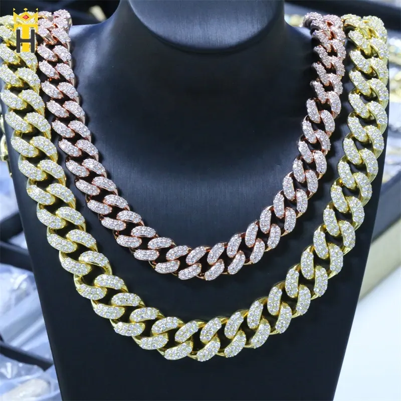 Jewelry factory wholesale high quality 12mm 14mm 16mm 17mm cz iced out miami cuban link chain
