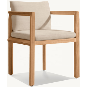 Chaise de salle à manger d'extérieur moderne et durable en teck, dossier ouvert, garniture inclinée, texture verticale saisissante, confort, ensemble de canapés de cour - Product Image 1