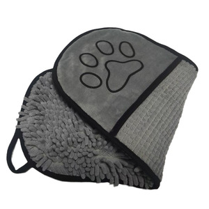 Toalla de Baño para Perros Tipo Guante, Absorbente, de Secado Rápido, Material Suave de Chenilla, Color Gris, Azul y Amarillo, Suministros de Limpieza para Mascotas - Product Image 3