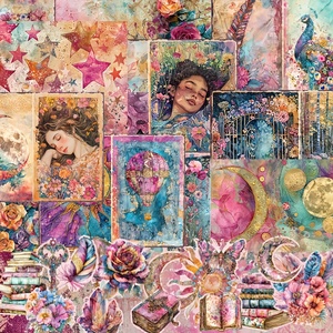 JAI IMAN Ensemble <span class=keywords><strong>de</strong></span> papier <span class=keywords><strong>de</strong></span> <span class=keywords><strong>fond</strong></span> et 74 autocollants Nuages arc-en-ciel pour scrapbooking, fournitures <span class=keywords><strong>de</strong></span> scrapbooking - Product Image 1