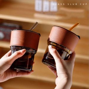 แก้วน้ำลายไม้ไผ่แบบพกพา ทนความร้อน แก้วกาแฟสองชั้น พร้อมปลอกและหลอด - Product Image 4