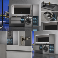 Meuble-lavabo mural moderne avec vasque et miroir LED, ensemble de meuble de buanderie avec espace pour lave-linge pour projets hôteliers et d'appartements