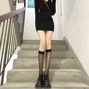 Women's Mid Calf Stockings Thin Solid Color Anti Snagging Non Slip Skin Tone Black White JK Style For Youth - Product Image 3